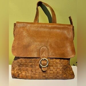 American Darling Classic Woven Leather Shoulder Backpack Bag Purse in Tan Brown